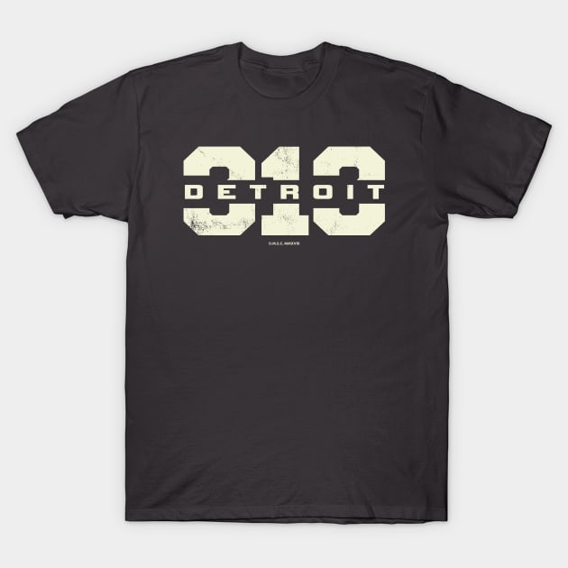 Detroit, Michigan - 313 Area Code T-Shirt by deadmansupplyco